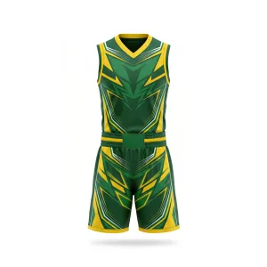 Green and yellow abstract boxing uniform set with sleeveless top and shorts