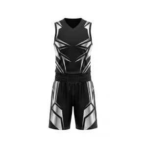 Black and silver geometric boxing set featuring a sleeveless vest and matching shorts, ideal for training and competition.