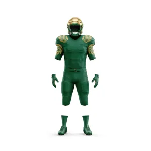 Green American football uniform with gold accents