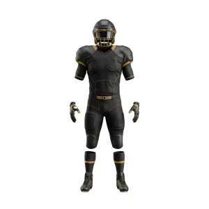 Black and gold American football uniform with carbon fiber pattern