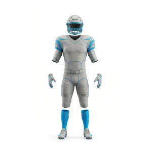Gray and blue American football uniform on a white background