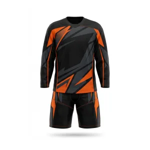 Black and orange abstract ice hockey jersey and shorts set