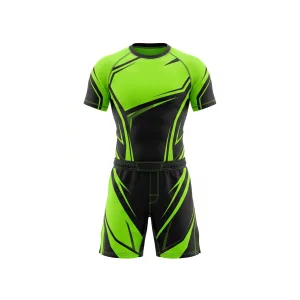 Neon green and black MMA training uniform with abstract design
