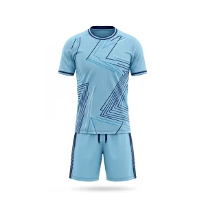 Front view of Spenix Sports Wear sky blue geometric pattern soccer uniform set for men