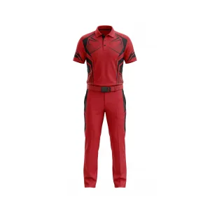 Front view of Spenix Sports Wear Men's Red & Black Geometric Golf Uniform for peak performance.
