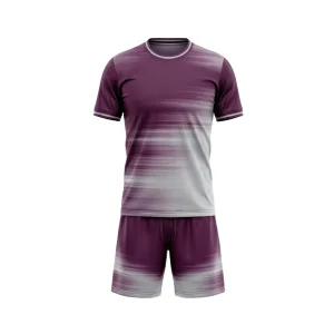 Front view of Spenix Sports Wear maroon and grey gradient soccer uniform set with short-sleeve jersey and matching shorts.