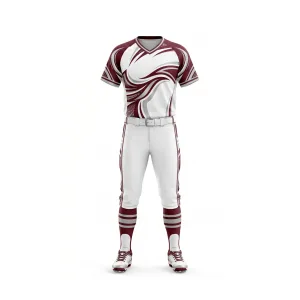 Maroon and white swirl softball uniform set, including jersey, pants, and socks
