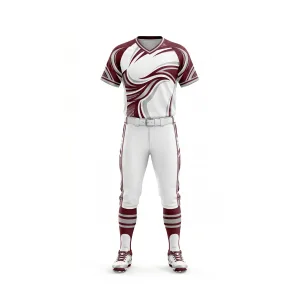 Maroon and white swirl softball uniform set with striped socks