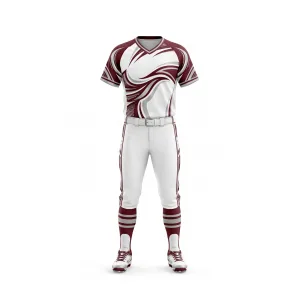 Maroon and white swirl softball uniform set with jersey and pants