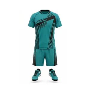 Teal and black graphic table tennis uniform set with shoes