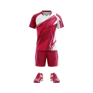 Red and white table tennis uniform set with shoes, diagonal stripe pattern