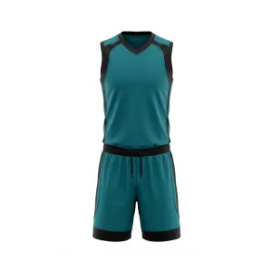 Teal and black volleyball uniform set with V-neck jersey and shorts