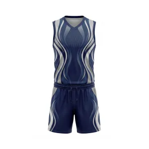 Navy blue and light grey volleyball uniform set with wave pattern design