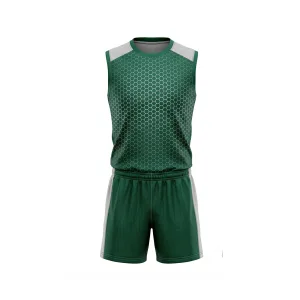 Emerald green volleyball jersey with honeycomb pattern and matching shorts