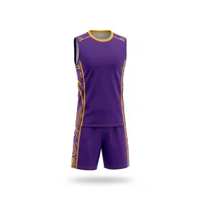 Purple and yellow volleyball uniform set with unique side design