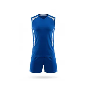 Royal blue volleyball uniform with white accents and number 12 on the back