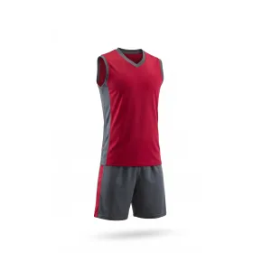 Red and grey volleyball uniform set with V-neck top