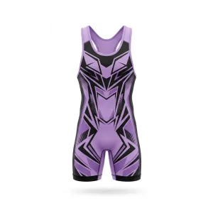 Purple & Black Geometric Pattern Wrestling Singlet
