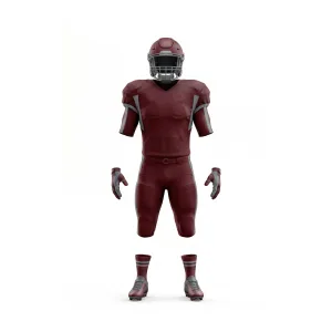 Full Spenix Sports Wear Maroon American Football Uniform Set with helmet, jersey, pants, gloves, and cleats