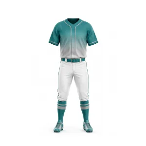 Full teal ombre baseball uniform with white pants, matching socks, and cleats for ultimate team style and performance.