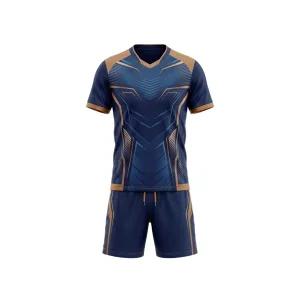 Front view of Spenix Sports Wear navy and gold geometric badminton uniform set for men