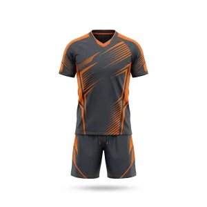 Spenix Sports Wear Charcoal Grey and Orange Abstract Pattern Badminton Uniform Set