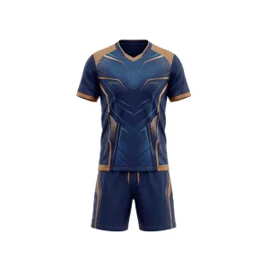 Front view of Spenix Navy Blue & Bronze Geometric Badminton Uniform Set for men, ideal badminton apparel