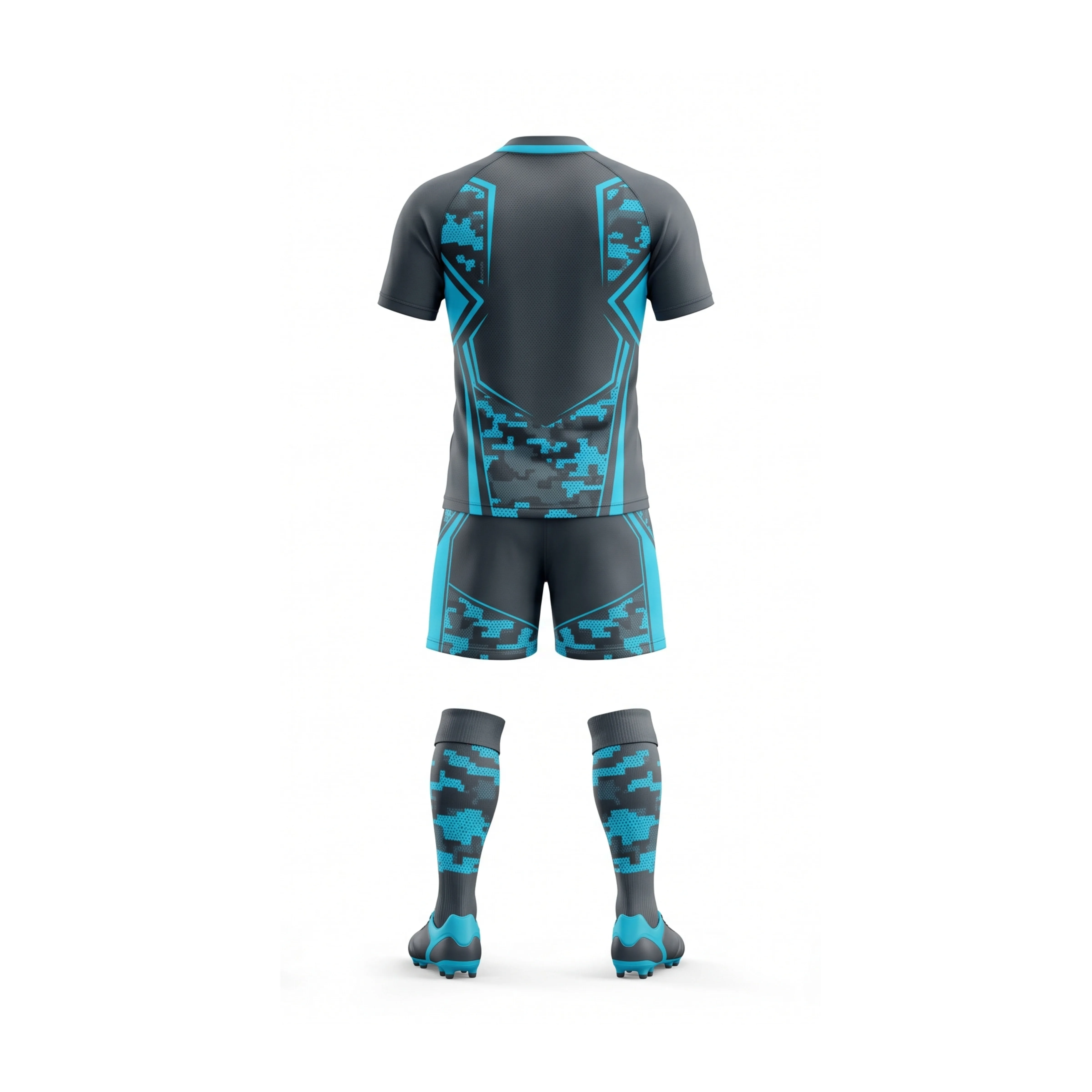 Grey and blue camouflage rugby uniform set with digital camouflage design - view 2