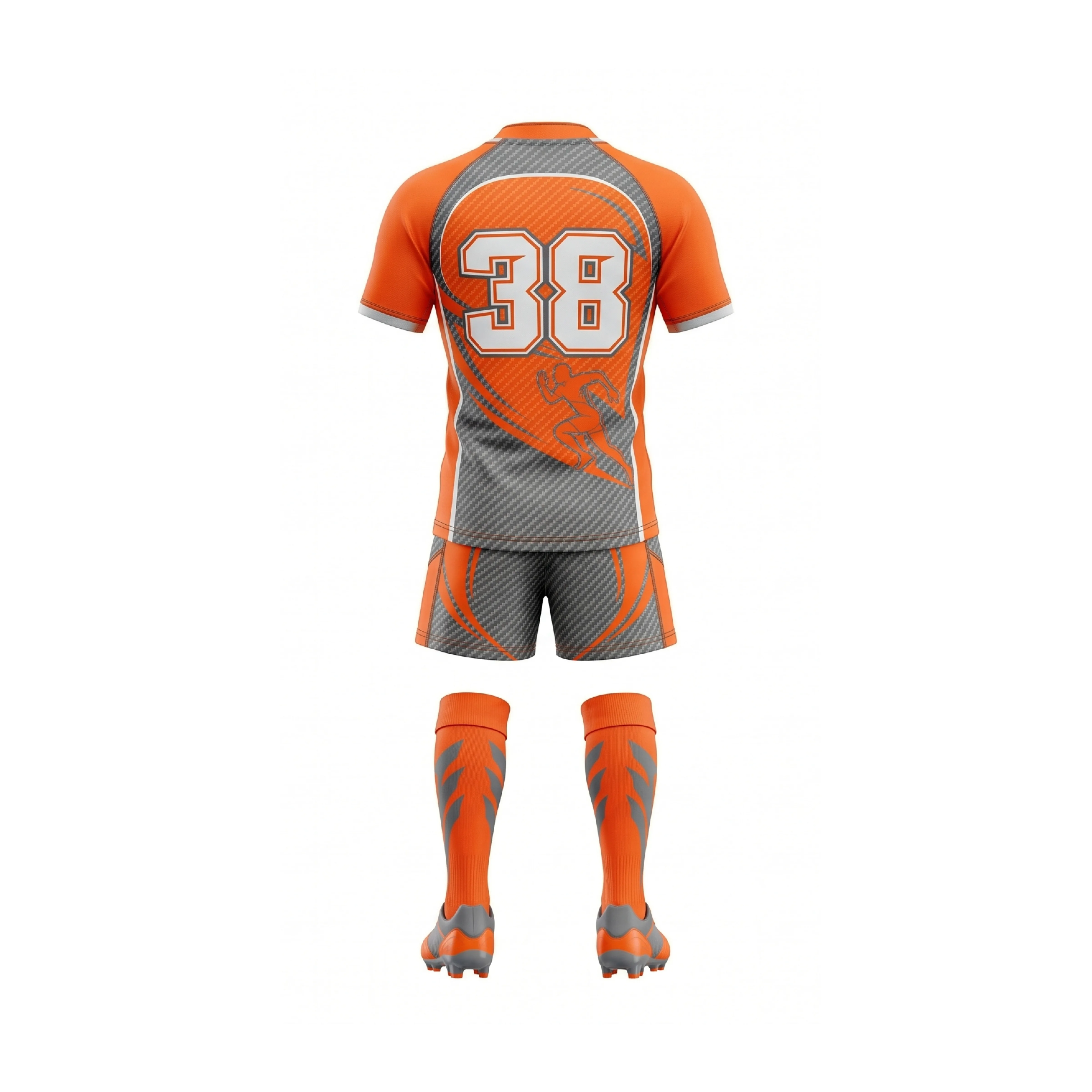 Orange and grey rugby uniform with number 38 on the back - view 2