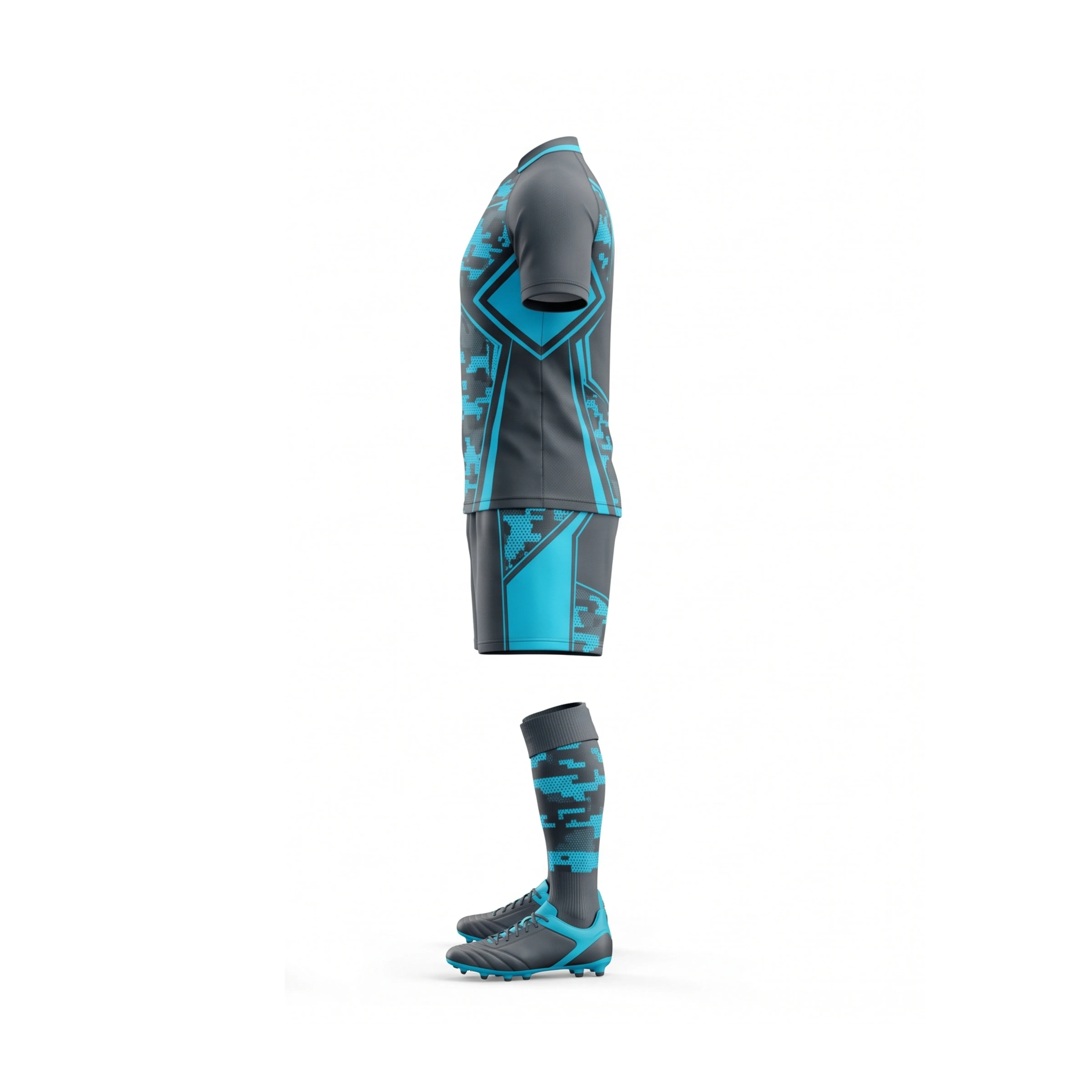 Grey and blue camouflage rugby uniform set with digital camouflage design - view 3