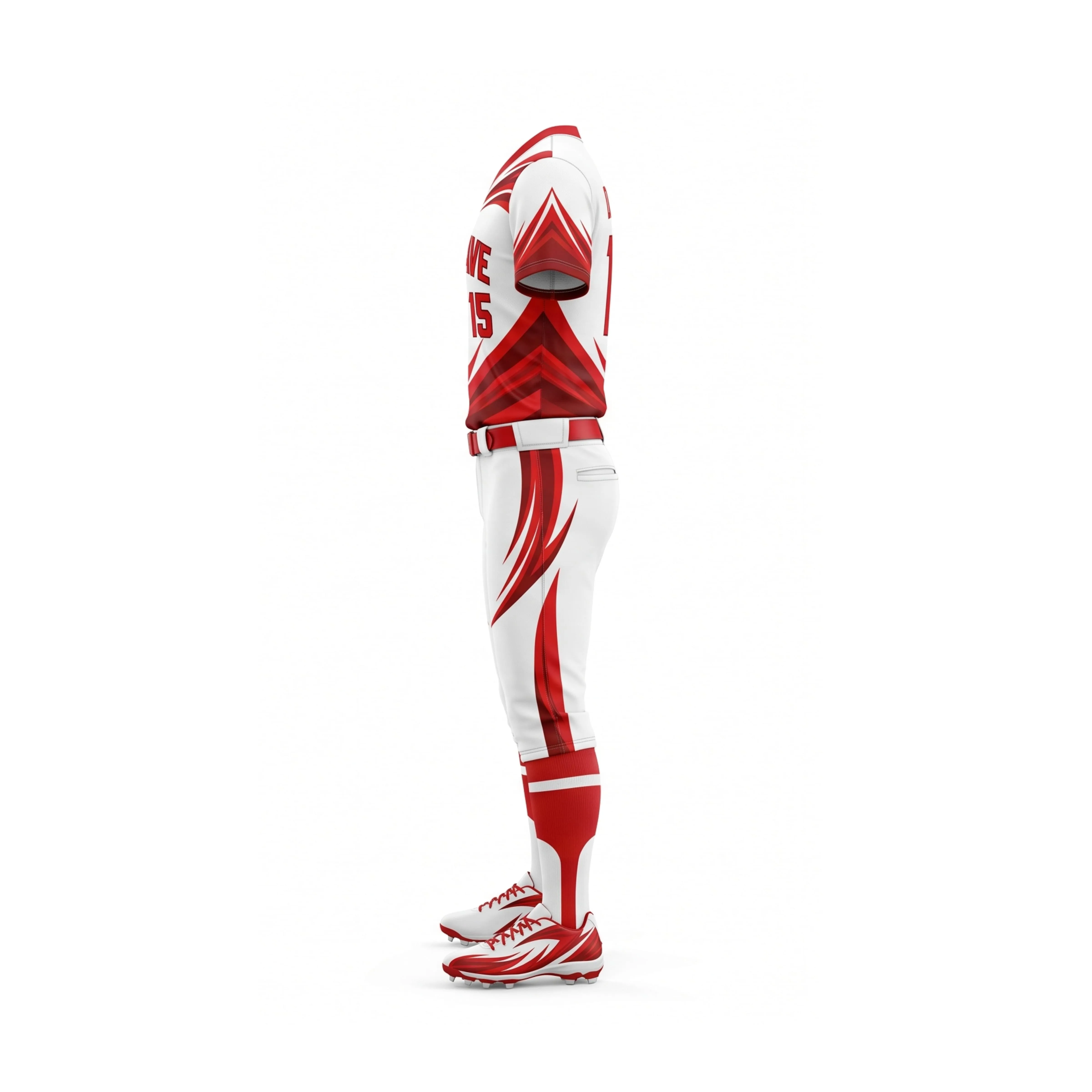 White & Red Dynamic Wave Softball Uniform Set with Custom Jersey - Image 3