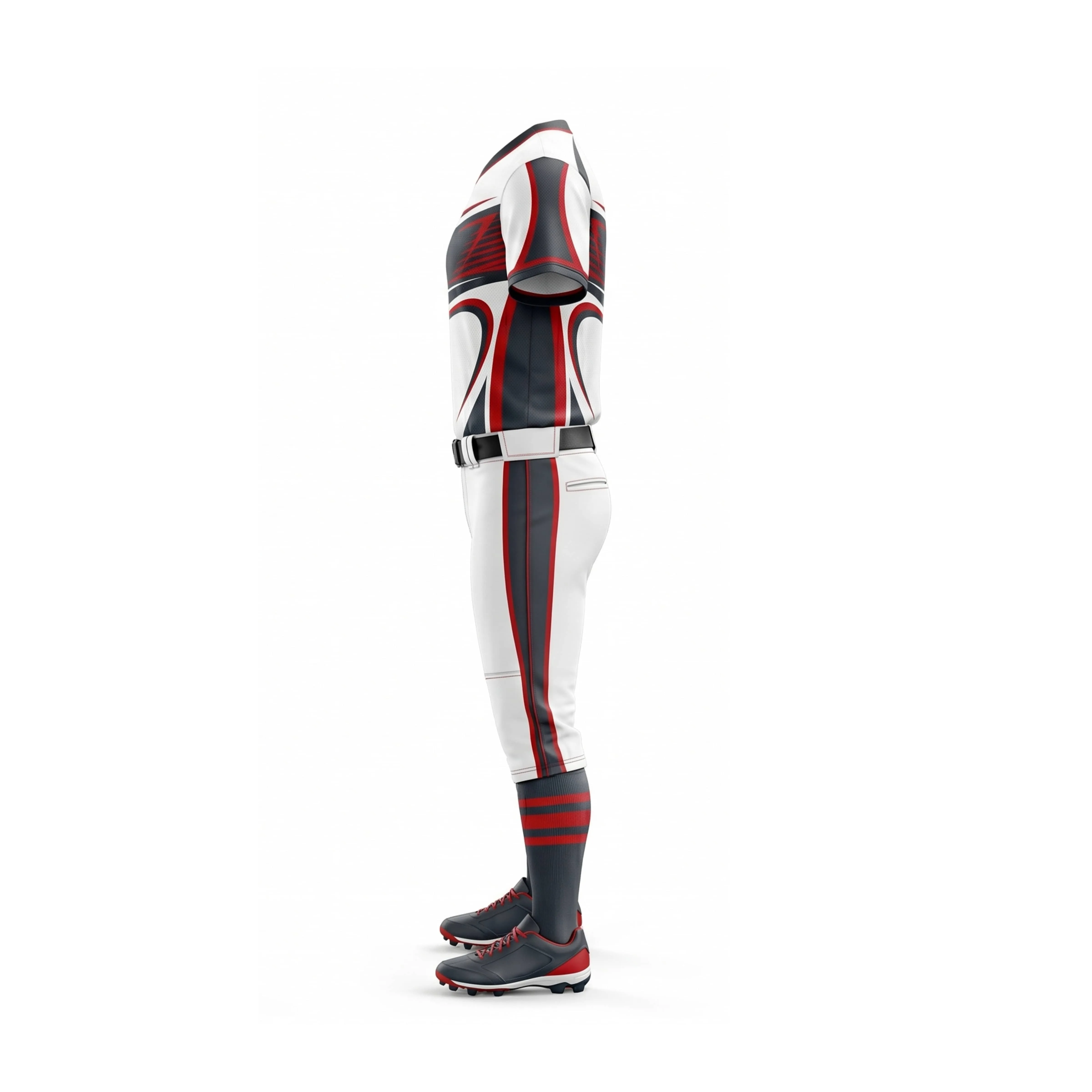 White Red Black Dynamic Swirl Softball Jersey & Piped Pants Set